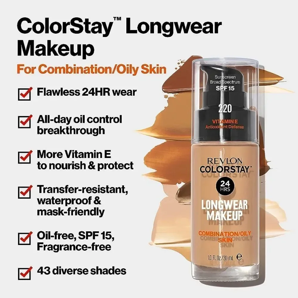 3 x Revlon ColorStay Longwear Foundation Combo/Oily Skin 330 Natural Tan